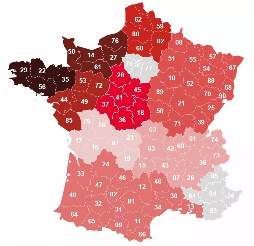 LG - Carte de France, régions cru maïs ensilage 2022 Visuel LG - Carte de France, régions cru maïs ensilage 2022