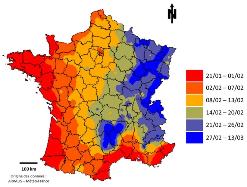 Carte France - Cumul températures dès 1er janvier Visuel Carte France - Cumul températures dès 1er janvier