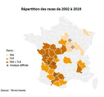 Carte de france Mildiou et races Visuel Carte de france Mildiou et races